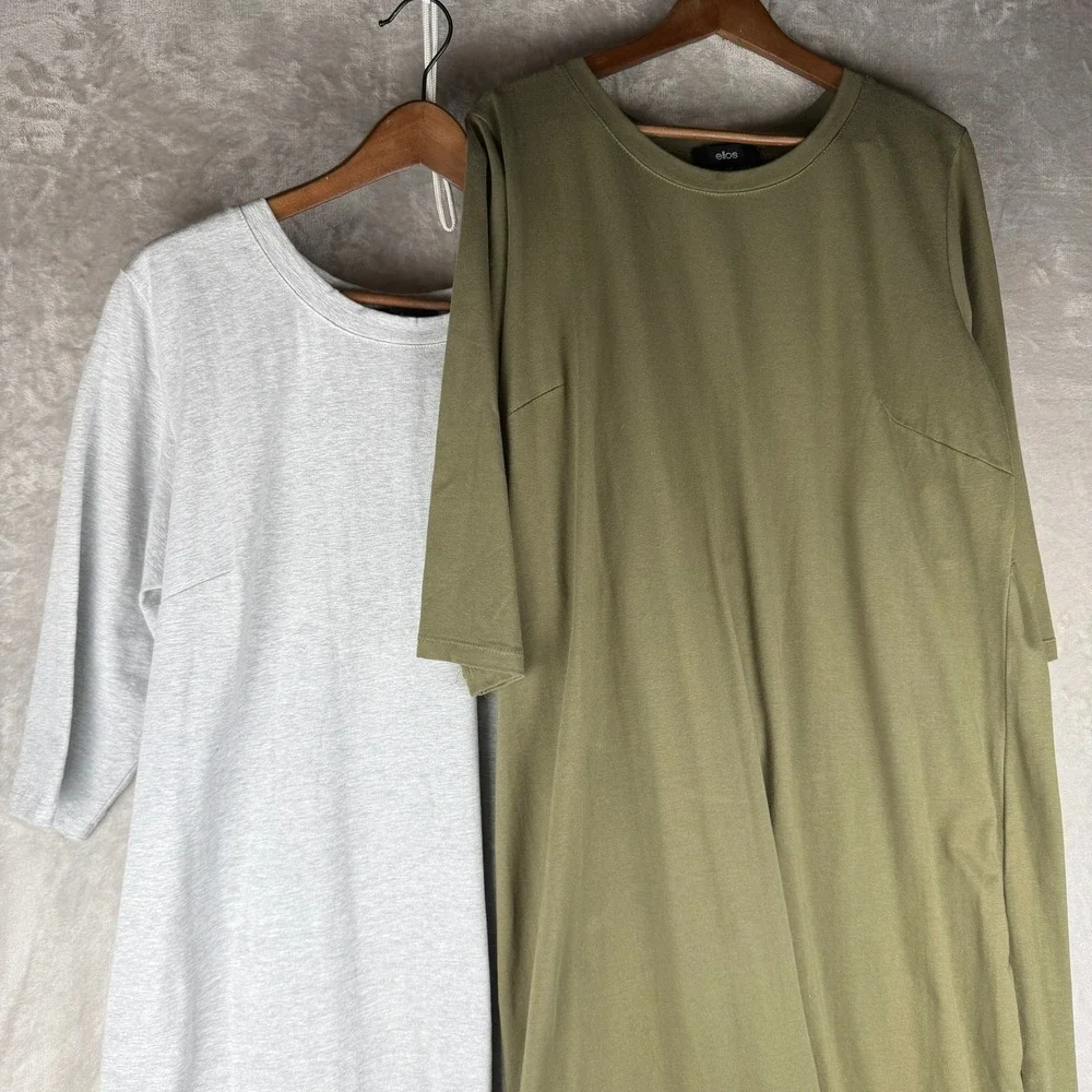 Ellos Womens Set of 2 Knit Midi Dresses Olive Grey 3/4 Sleeve Plus Size 1X 22/24